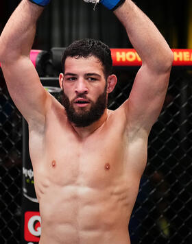Nassourdine Imavov of Russia reacts after the conclusion of his middleweight fight against Roman Dolidze of Georgia during the UFC Fight Night event at UFC APEX on February 03, 2024 in Las Vegas, Nevada. (Photo by Chris Unger/Zuffa LLC)