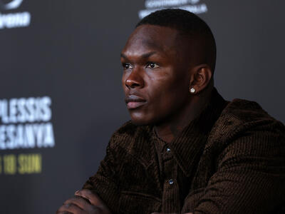 UFC middleweight Israel Adesanya looks on at the UFC 305 On Sale Press Conference on July 03, 2024 in Perth, Australia. (Photo by Will Russell/Zuffa LLC)