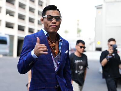 Li Jingliang of China arrives prior to the UFC 279 press conference at MGM Grand Garden Arena on September 08, 2022 in Las Vegas, Nevada. (Photo by Chris Unger/Zuffa LLC)